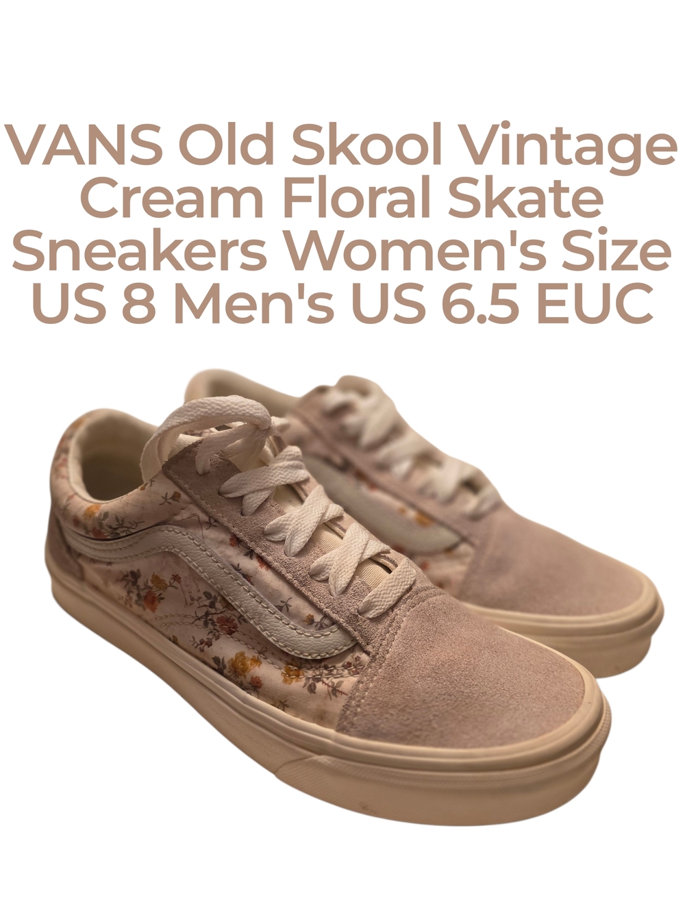 VANS Old Skool Cream Floral Skate Sneakers - Women's US 8